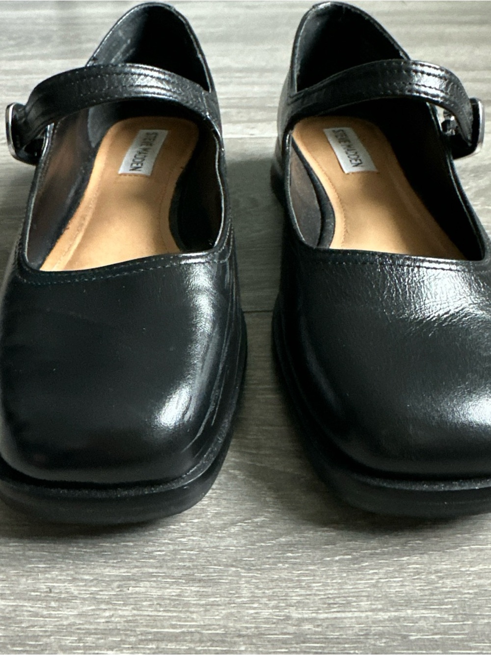 Steve Madden Delancy Black Leather Mary Jane Square Toe Buckle Flat Shoes sz 9M - Picture 7 of 11